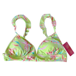 Juniors Ninty-Nine° Ruffle Midkini Bikini Swim Top XL Yellow blue pink green NWT
